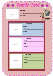 English Worksheet: Project Work  My Family Card  >