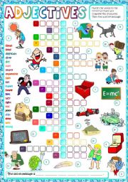 English Worksheet: Adjectives - CROSSWORD (B&W + KEY included)