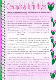 English Worksheet: Gerunds and Infinitives (in story context), with answer keys