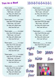 English Worksheet: ten in a bed - song