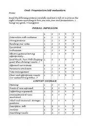 English Worksheet: self-evaluation sheet for oral presentations