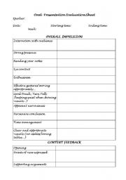 English Worksheet: oral presentation evaluation sheet for teachers