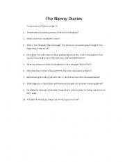 English worksheet: The Nanny Diaries (comp. questions pt.1)