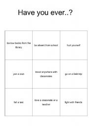 English worksheet: Tic tac toe on School life