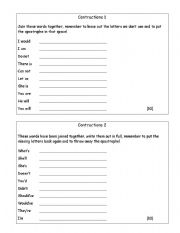 English worksheet: Shorten words using contractions