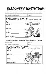 English Worksheet: HOLLOWEEN INVITATIONS 1