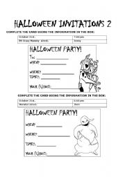 English Worksheet: HALLOWEEN INVITATIONS 2