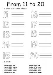 English Worksheet: NUMBERS FROM 11 TO 20