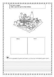 English Worksheet: writing about food picnic.