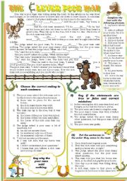 English Worksheet: The Clever Poor Man. Reading text with exercises and KEYS to them.