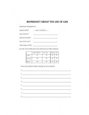 English Worksheet: Worksheet about the use of CAN