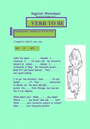 English Worksheet: USING TO BE VERB
