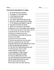 English Worksheet: Identifying time words and the tenses.