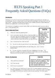 English Worksheet: IELTS Speaking Part 1 FAQs