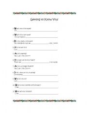 English worksheet: Getting to Know You