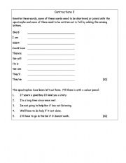 English Worksheet: Mastering Contractions