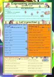 English Worksheet: Expressing possession with of  *** 3 tasks *** key *** fully editable