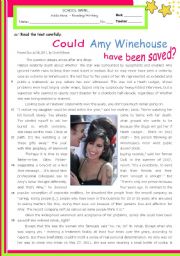 English Worksheet: Addictions:  Could Amy Winehouse have been saved?  - Reading + Writing