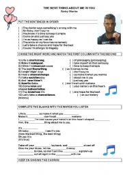 English Worksheet: Rick Martin feat Joss Stone - The best thing about me is you