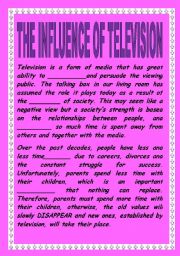 English Worksheet: THE INFLUENCE OF TELEVISION. READING COMPREHENSION