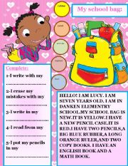 English Worksheet: MY SCHOOL BAG