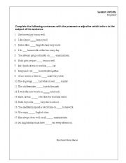 English Worksheet: Possessive Adjective