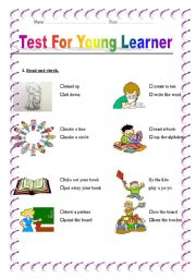 English worksheet: TEST FOR YOUNG LEARNER_(based on Lets Go 1 Book)