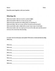 English Worksheet: list poem activity-what bugs me