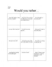 English Worksheet: Would you rather...