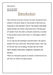 an activity about wild animals in Australia that integrates an online work and writing activities.  