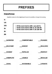 English worksheet: PREFIXES