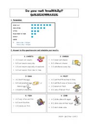 English Worksheet: Do you eat healthily? Questionnaire