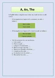 English worksheet: A, An, The