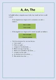 English Worksheet: A, An, The