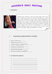 English Worksheet: Shakiras daily routine