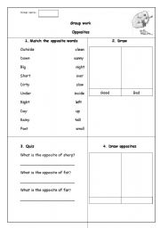 English Worksheet: opposites (group work)