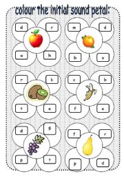 English Worksheet: colour the initial sound petal - fruit