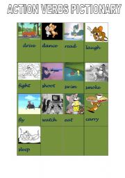 English Worksheet: action verbs pictionary