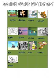 English worksheet: action verbs pictionary