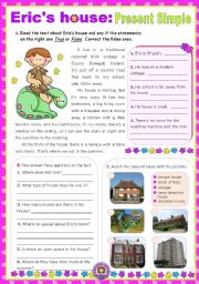 English Worksheet: Erics House  -  Reading + Writing