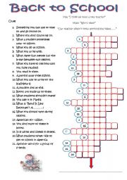 English Worksheet: Back to School Crossword