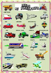 English Worksheet: KINDS OF TRANSPORT PICTIONARY 2 pages
