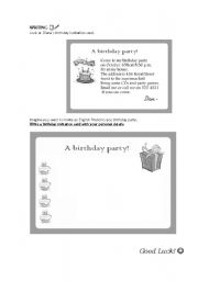 English Worksheet: Writing a birthday invitation card