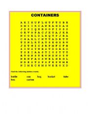 English worksheet: CONTAINERS word search