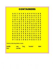 English Worksheet: CONTAINERS word search