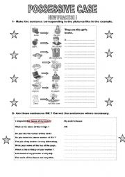 English Worksheet: POSSESSIVE CASE B&W part 2