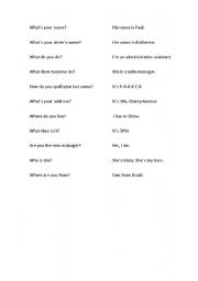 English worksheet: Basic sentences review - matching game