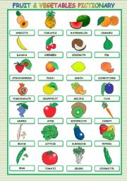 FRUIT AND VEGETABLES PICTIONARY