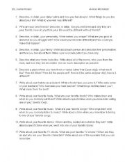 English Worksheet: 35 Journal Prompts - All About Me Theme