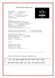 English Worksheet: Dont look back in anger by Oasis